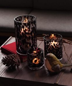 Glass Hurricane Candle Holder Set,Table Decoration Centerpieces for Pillar Votive Tealights Clear Cylinder Vase with Black Tortoise Pattern, 8 Inch 5 Inch 3.5 Inch Height, 3 Piece